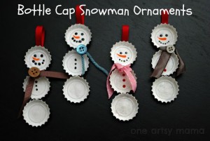 11. Bottle Cap Snowmen